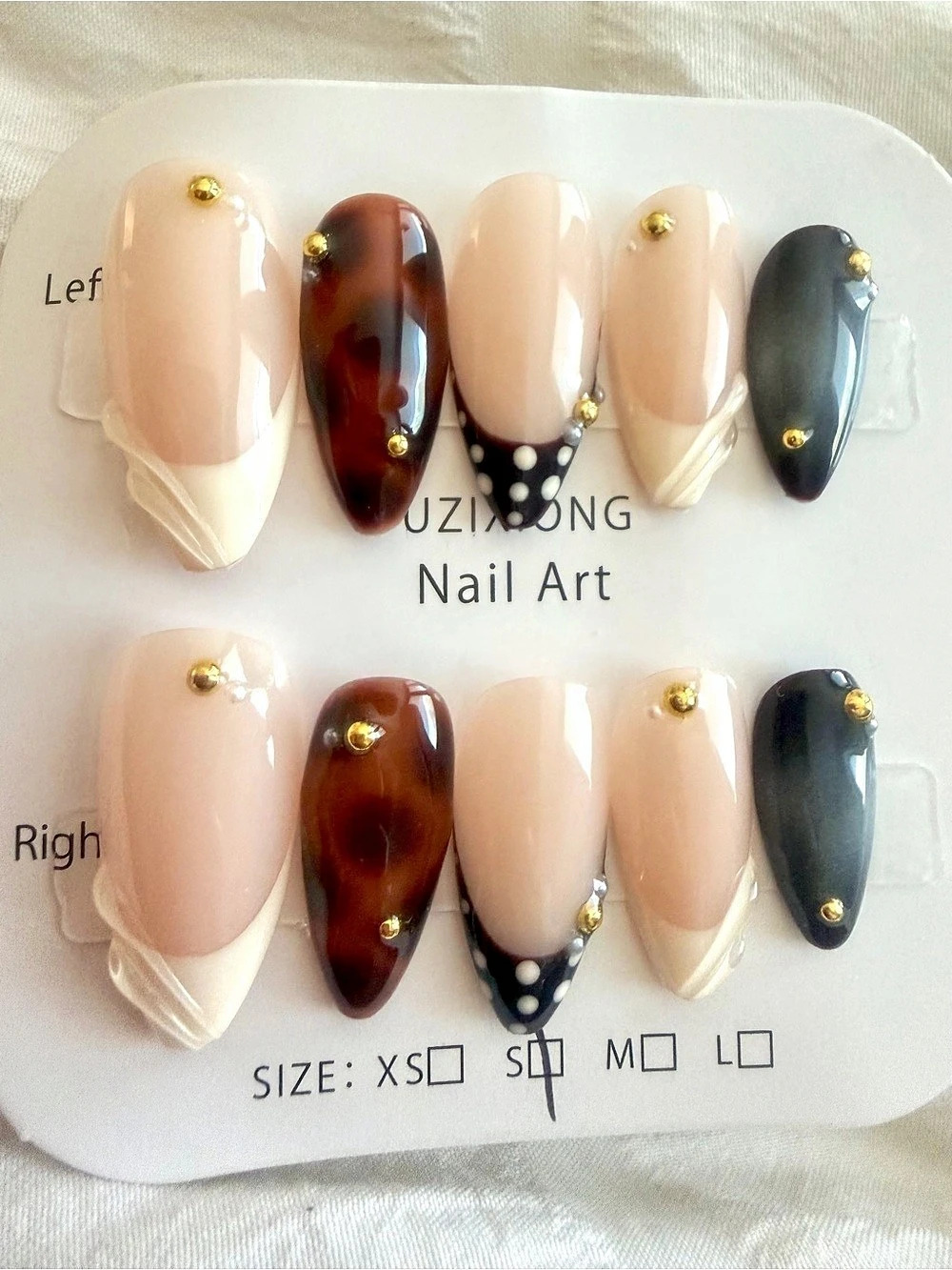 Nude Pink, blue, & Black Press-On Nails